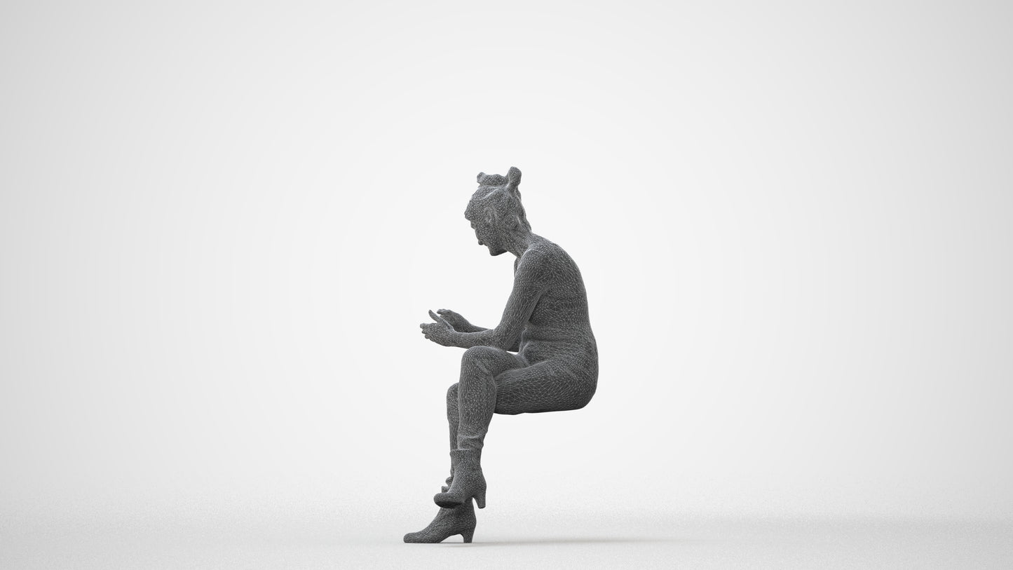 3D people model senior woman casual sitting, scanned human for 3ds Max rendering, square thumbnail