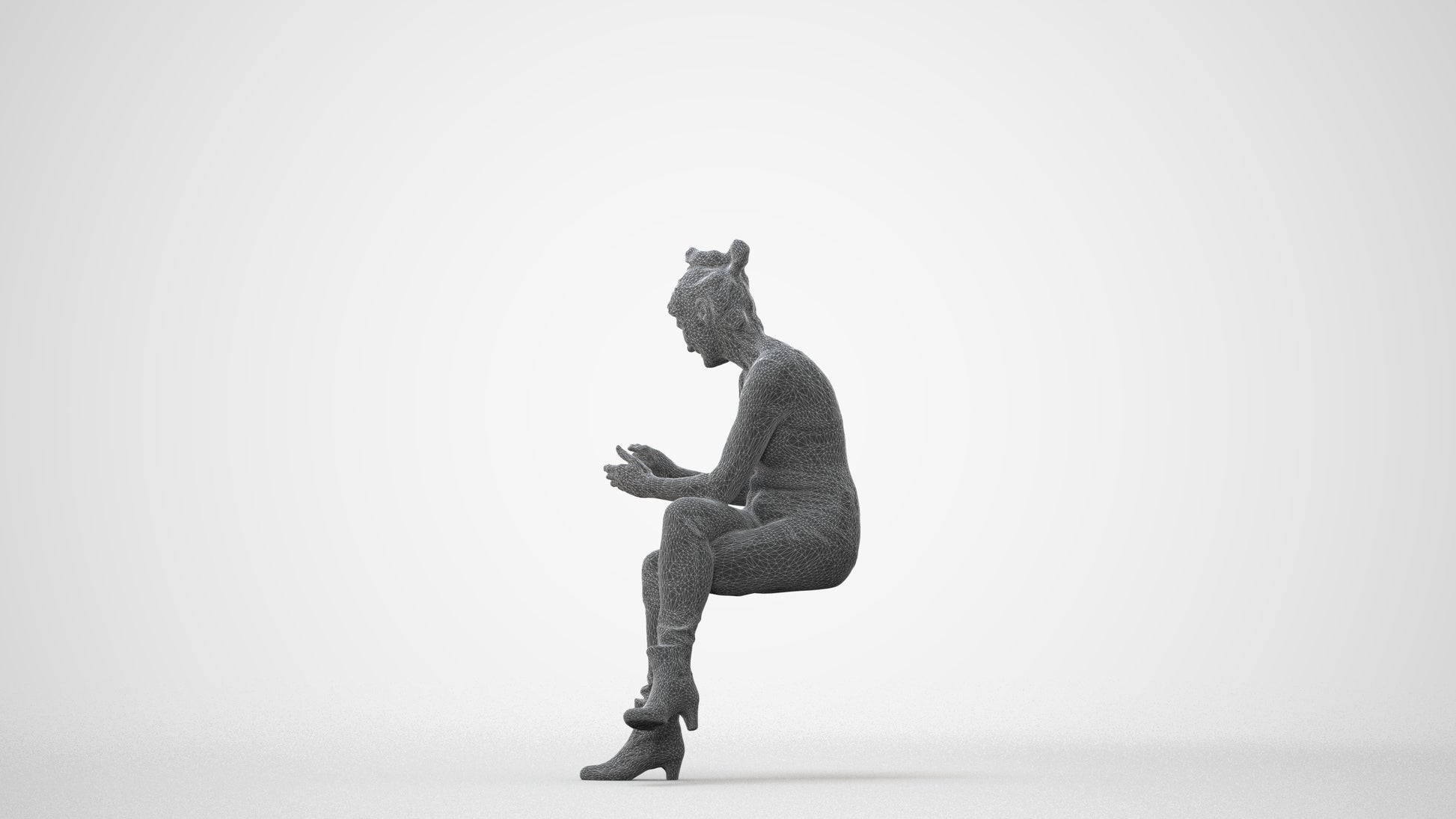 3D people model senior woman casual sitting, scanned human for 3ds Max rendering, square thumbnail