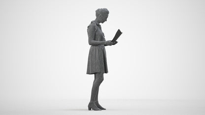 realistic 3D people woman casual standing, render-ready for V-Ray and Corona, FBX OBJ, wireframe side view