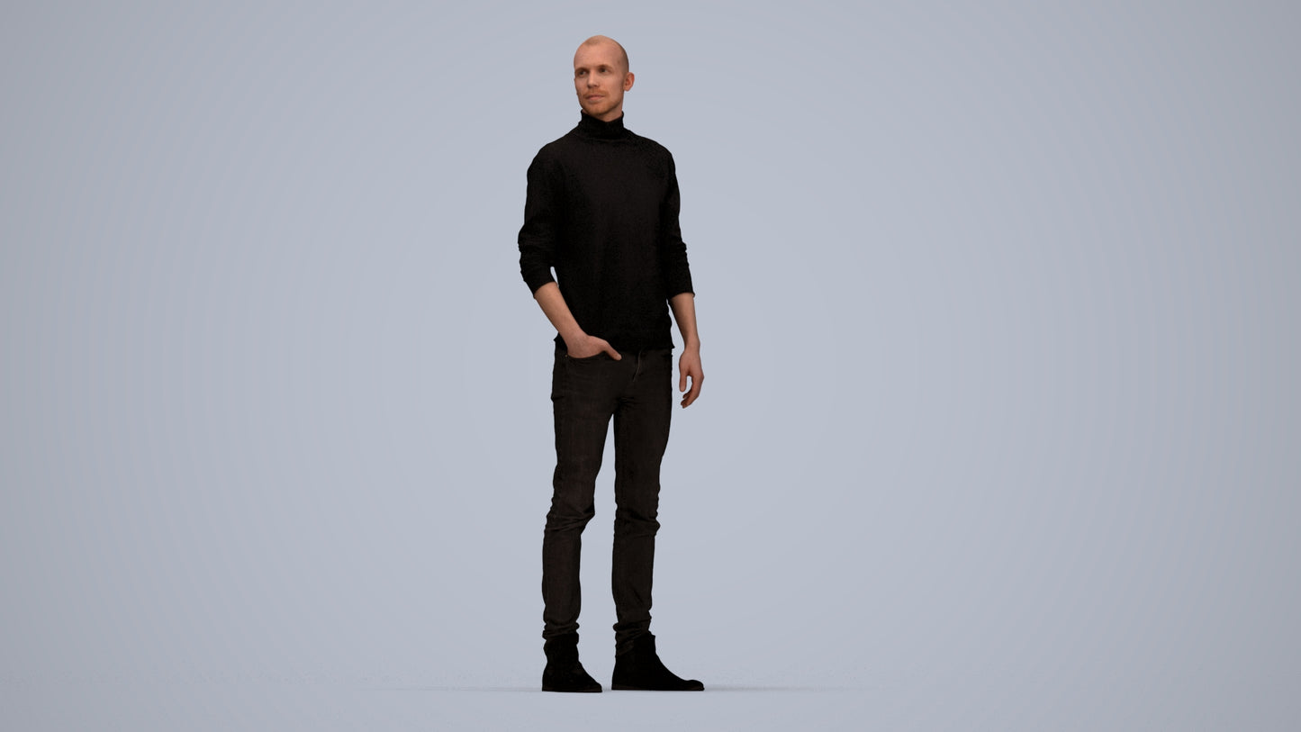 photogrammetry 3D man casual standing, realistic human model archviz FBX, top-down view render