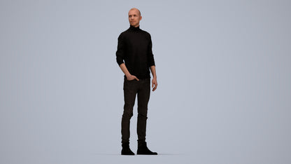 photogrammetry 3D man casual standing, realistic human model archviz FBX, top-down view render