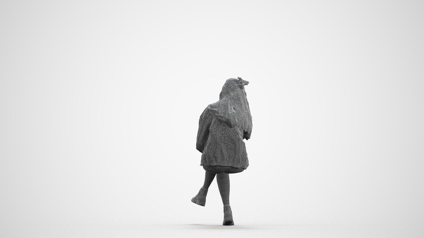 realistic 3D people woman casual sitting, render-ready for V-Ray and Corona, FBX OBJ, wireframe front view