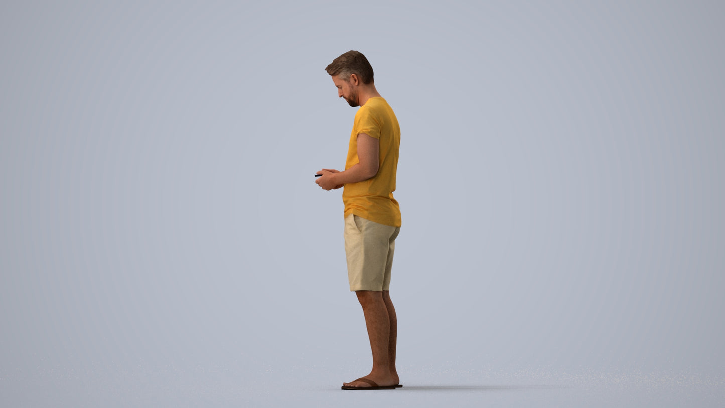 realistic 3D human man standing, archviz people FBX OBJ for Blender, three-quarter view render