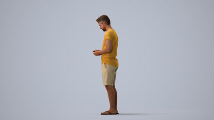 realistic 3D human man standing, archviz people FBX OBJ for Blender, three-quarter view render