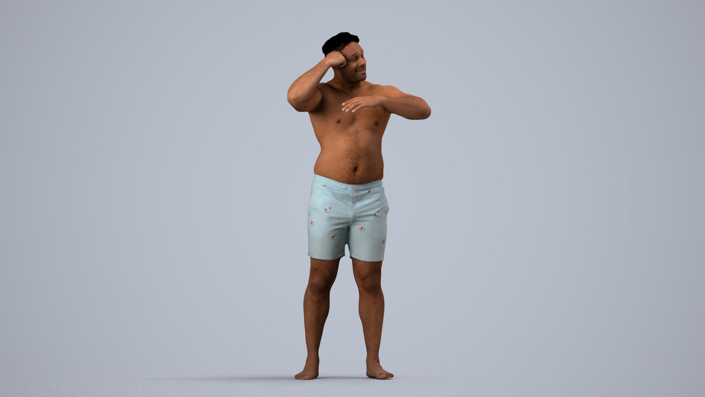 realistic 3D human man pool, archviz people FBX OBJ for Blender, side view render