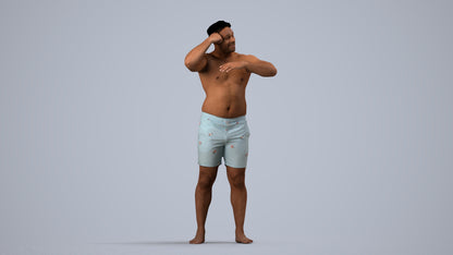 realistic 3D human man pool, archviz people FBX OBJ for Blender, side view render