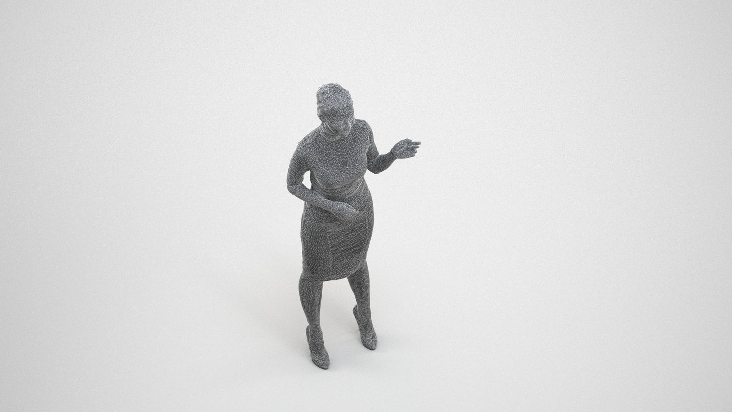 realistic 3D woman business, scanned archviz people for Blender and 3ds Max, wireframe three-quarter view