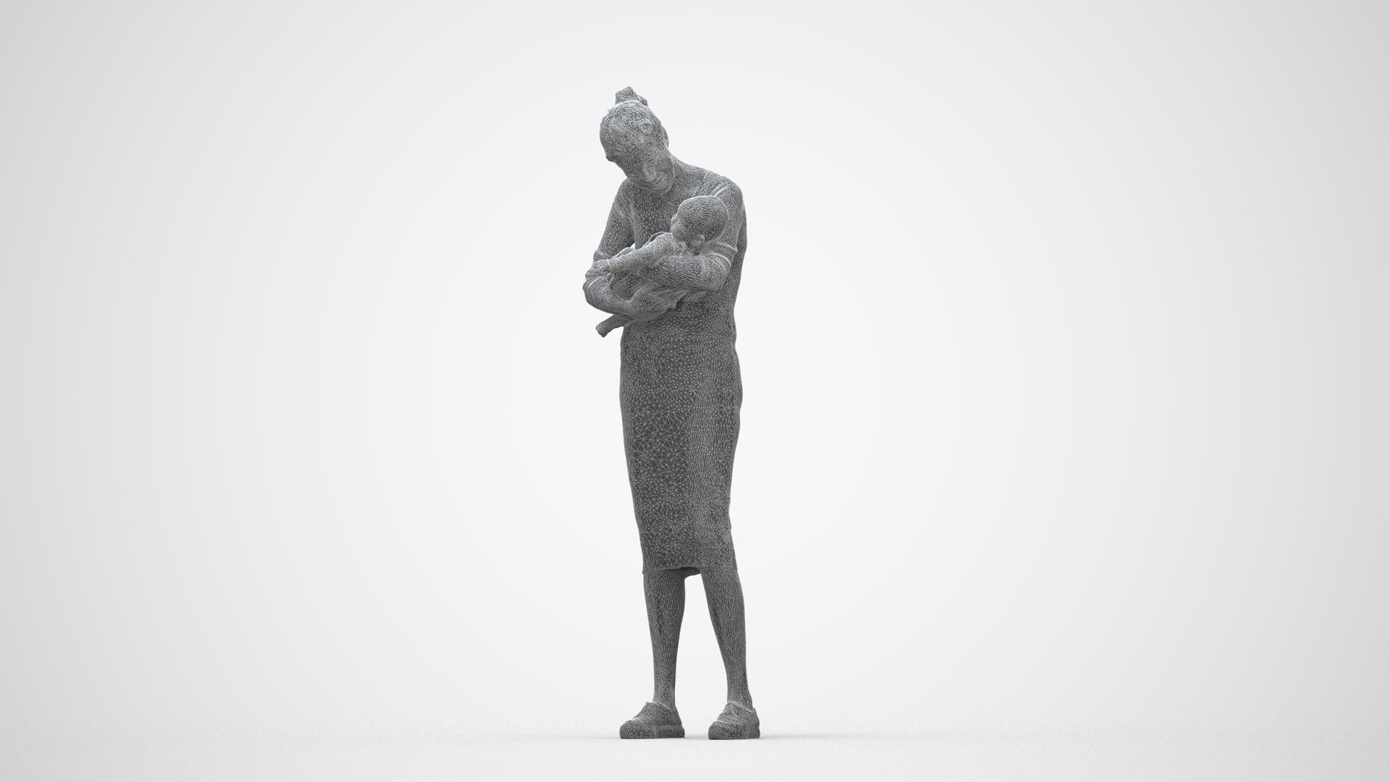 3D human model girl casual kids, photogrammetry scanned person for archviz, wireframe back view