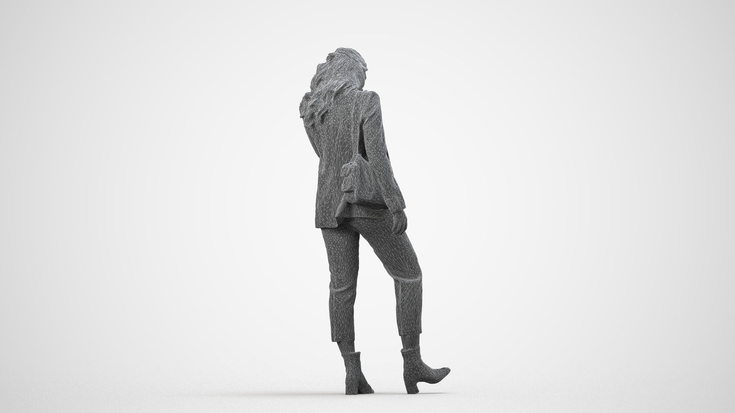 photogrammetry 3D woman business walking, realistic human model archviz FBX, wireframe side view