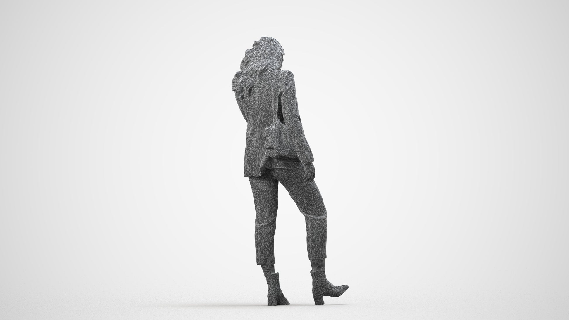 photogrammetry 3D woman business walking, realistic human model archviz FBX, wireframe side view