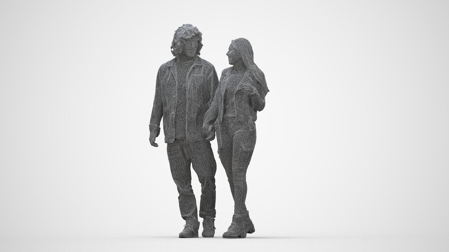 3D human model woman casual shopping, photogrammetry scanned person for archviz, wireframe back view