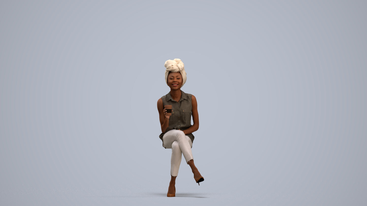 photogrammetry 3D woman casual sitting, realistic human model archviz FBX, standing pose render