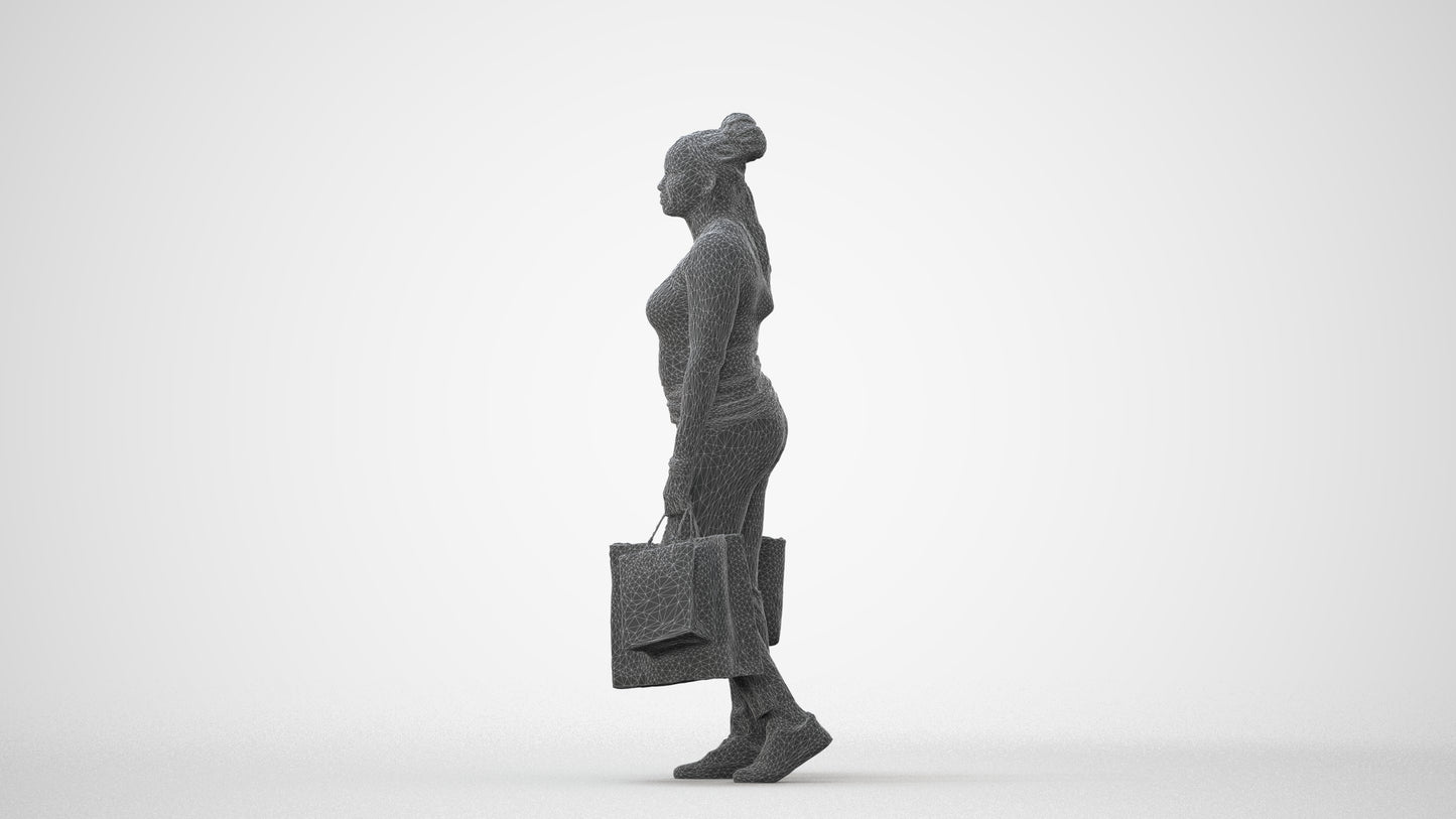 photogrammetry 3D woman casual shopping, realistic human model archviz FBX, square thumbnail
