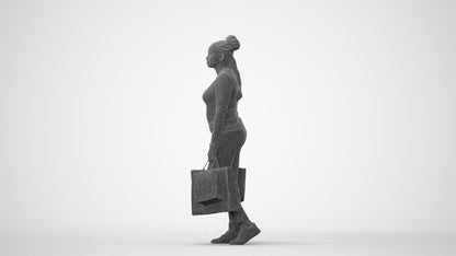 photogrammetry 3D woman casual shopping, realistic human model archviz FBX, square thumbnail