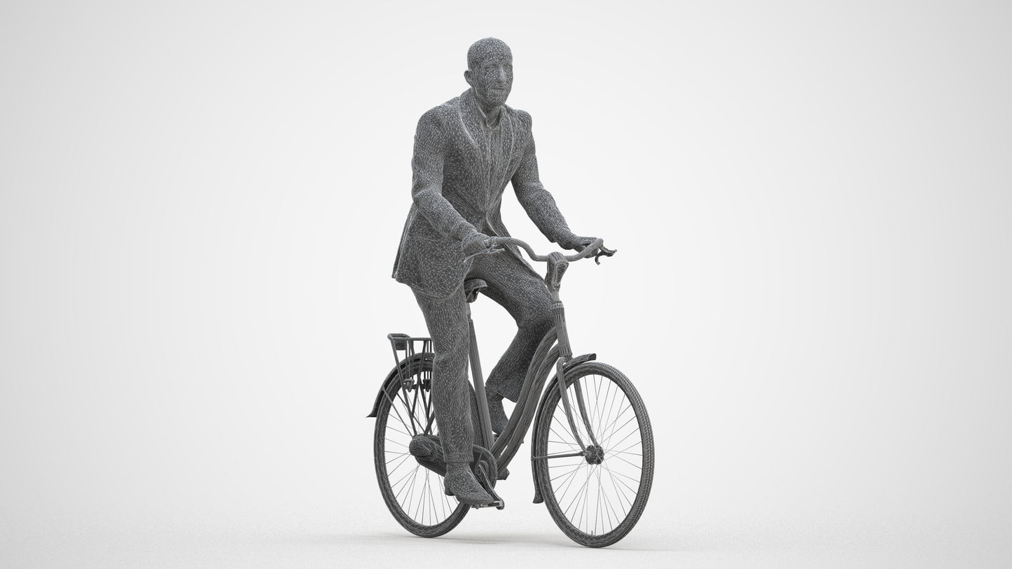 3D people model man business cycling, scanned human for 3ds Max rendering, three-quarter front view render