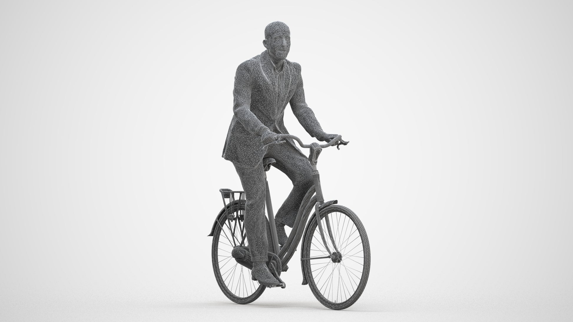 3D people model man business cycling, scanned human for 3ds Max rendering, three-quarter front view render