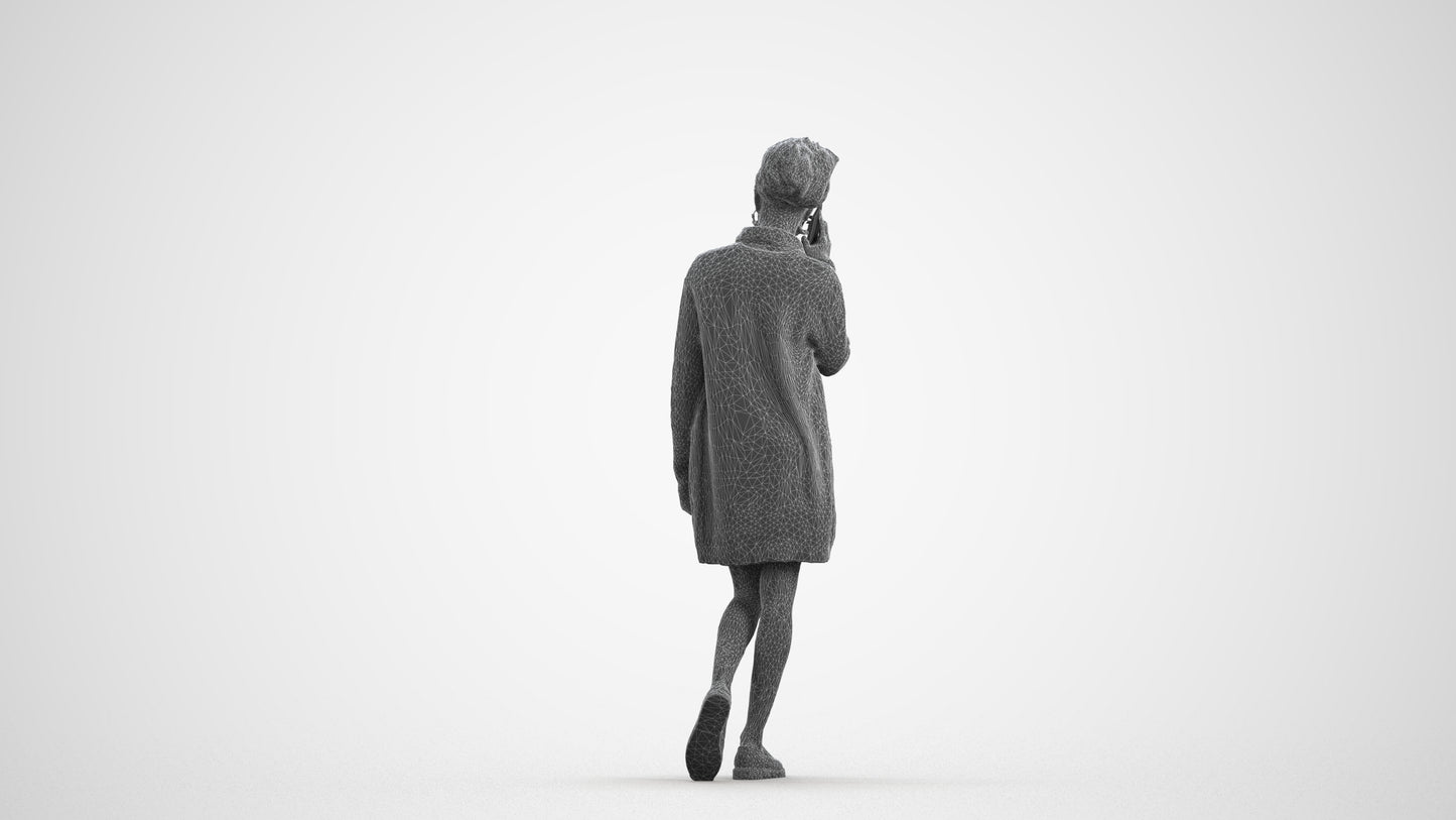 3D people model woman casual walking, scanned human for 3ds Max rendering, wireframe front view