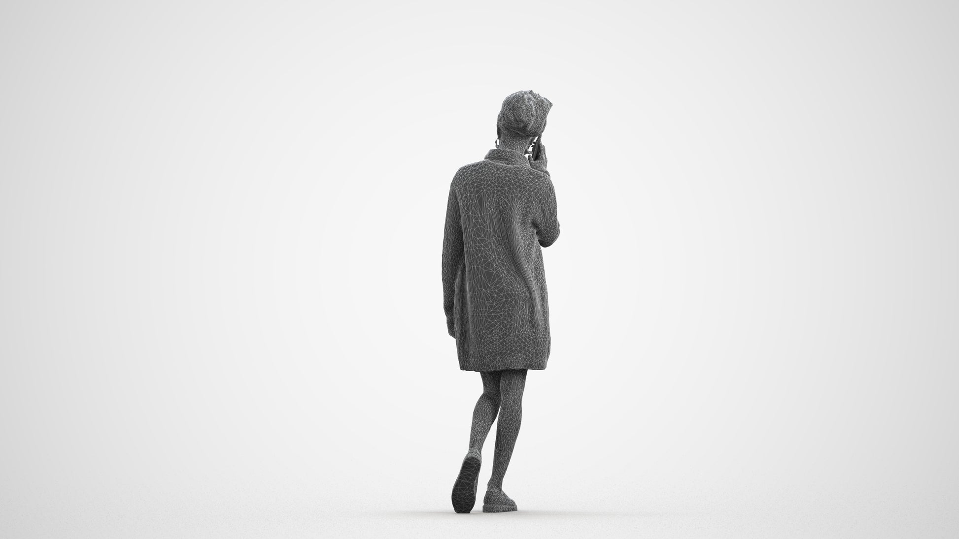 3D people model woman casual walking, scanned human for 3ds Max rendering, wireframe front view