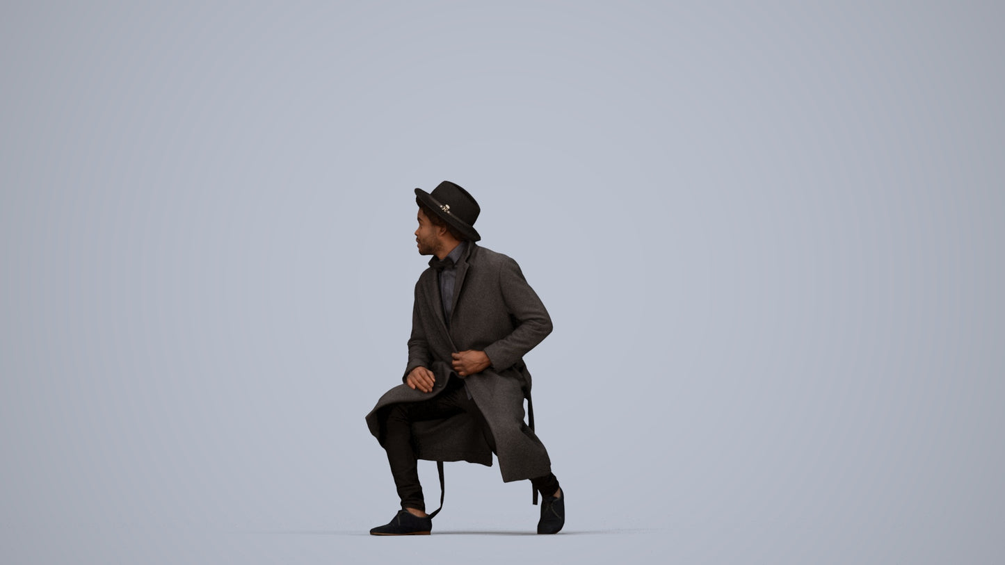 realistic 3D man formal sitting, scanned archviz people for Blender and 3ds Max, top-down view render