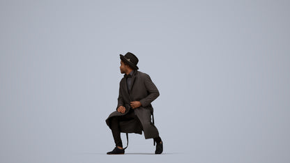 realistic 3D man formal sitting, scanned archviz people for Blender and 3ds Max, top-down view render