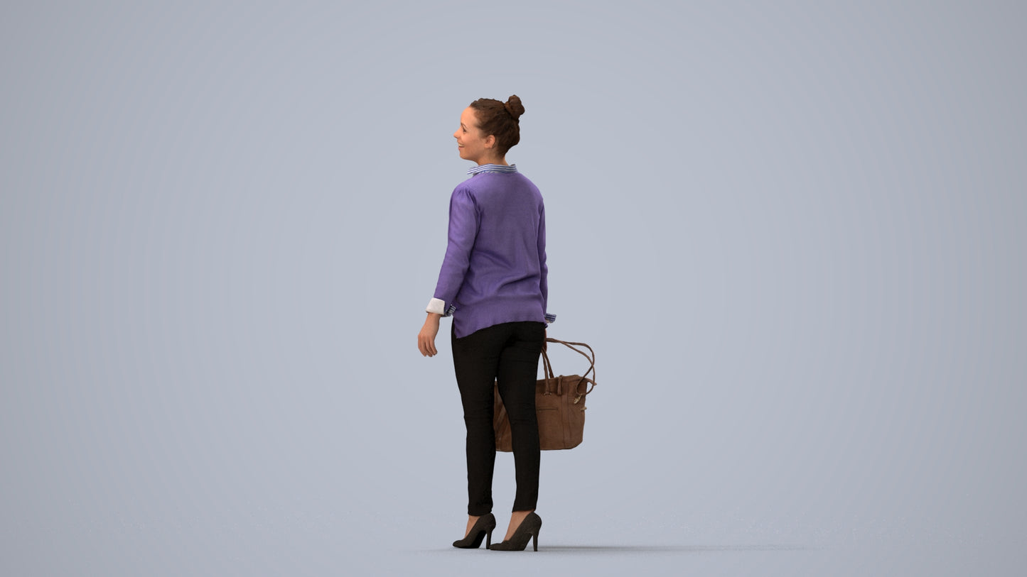 realistic 3D human woman business walking, archviz people FBX OBJ for Blender, three-quarter view render