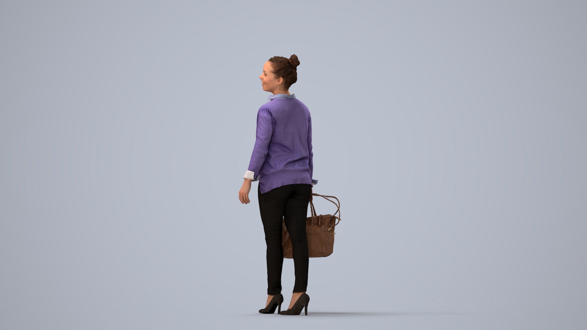 realistic 3D human woman business walking, archviz people FBX OBJ for Blender, three-quarter view render