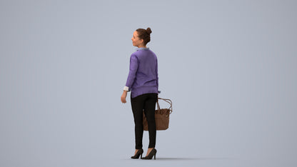 realistic 3D human woman business walking, archviz people FBX OBJ for Blender, three-quarter view render