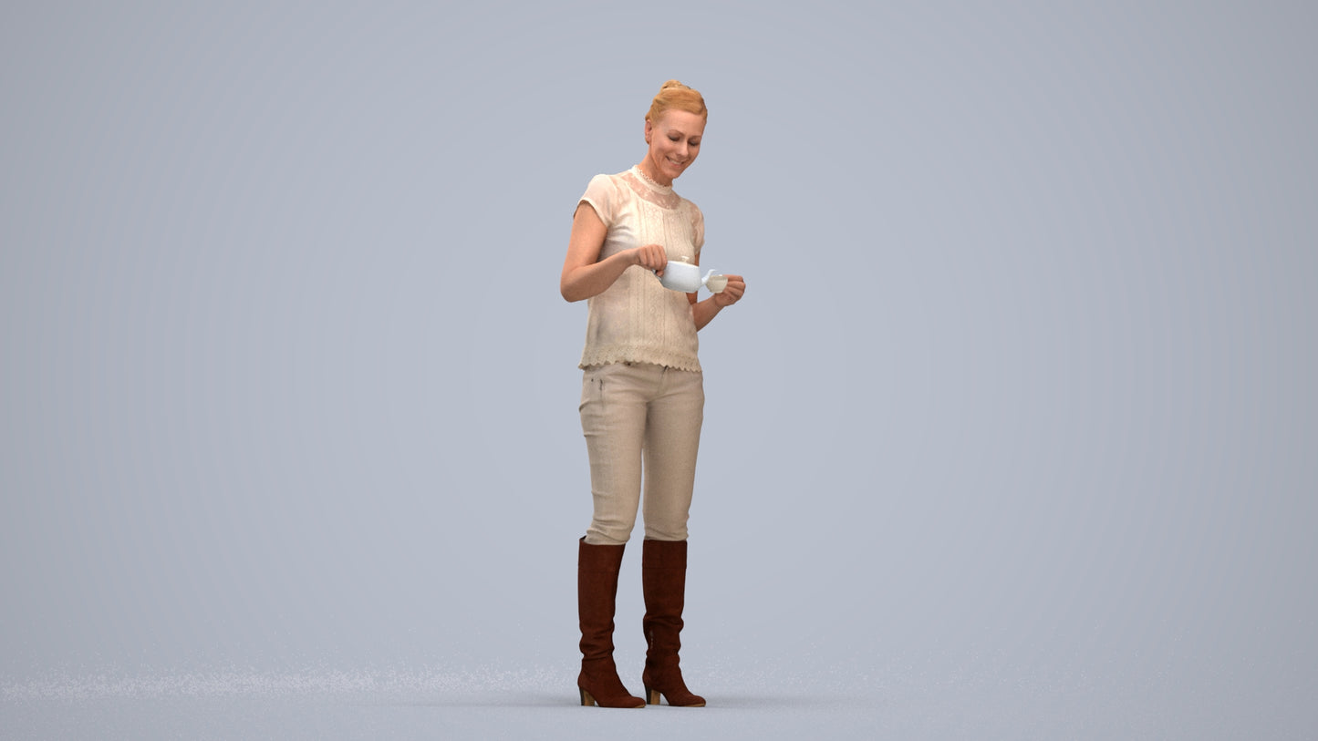 realistic 3D woman casual standing, scanned archviz people for Blender and 3ds Max, standing pose render