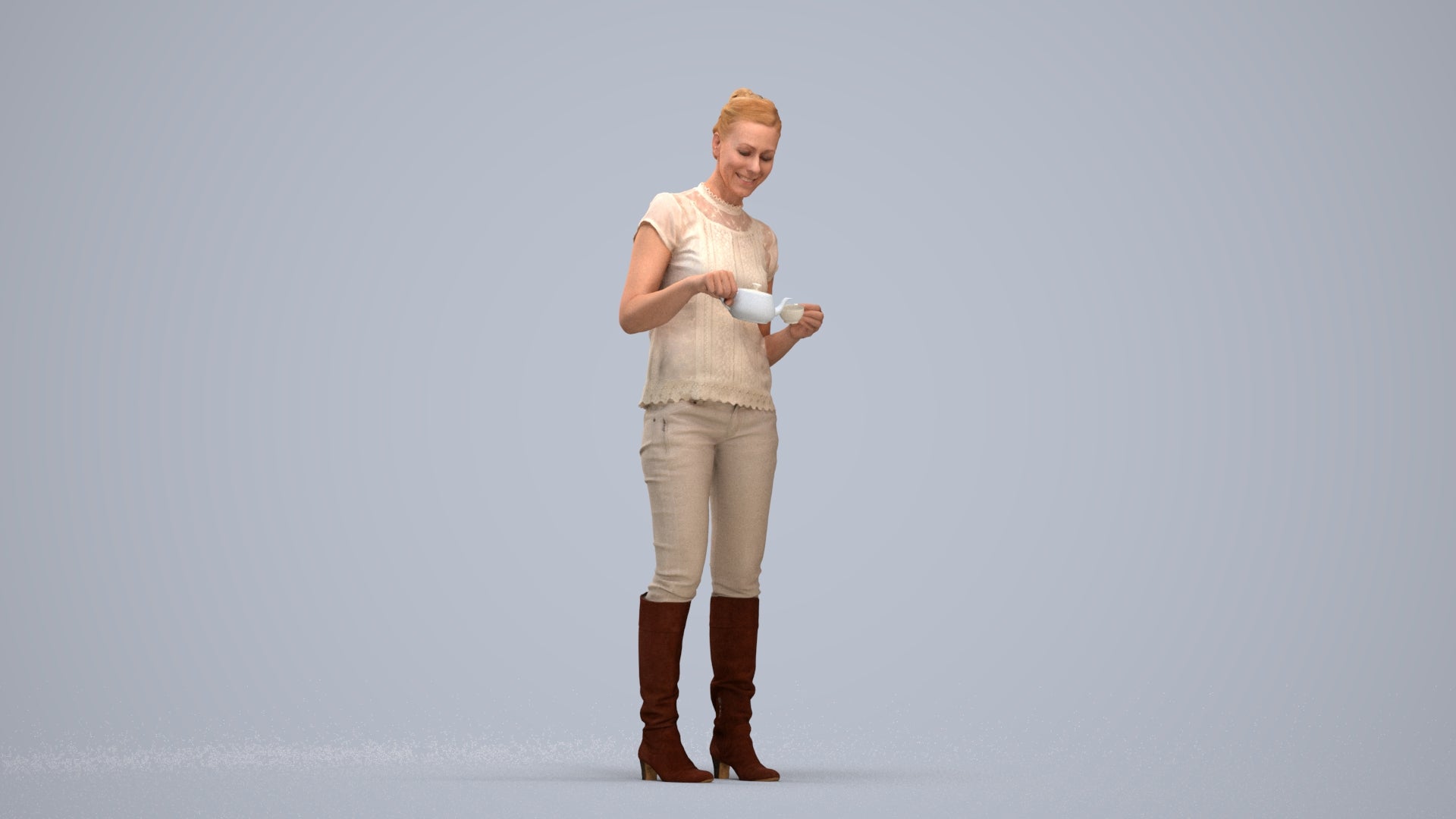 realistic 3D woman casual standing, scanned archviz people for Blender and 3ds Max, standing pose render