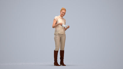 realistic 3D woman casual standing, scanned archviz people for Blender and 3ds Max, standing pose render