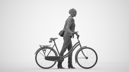 realistic 3D human woman business cycling, archviz people FBX OBJ for Blender, wireframe side view