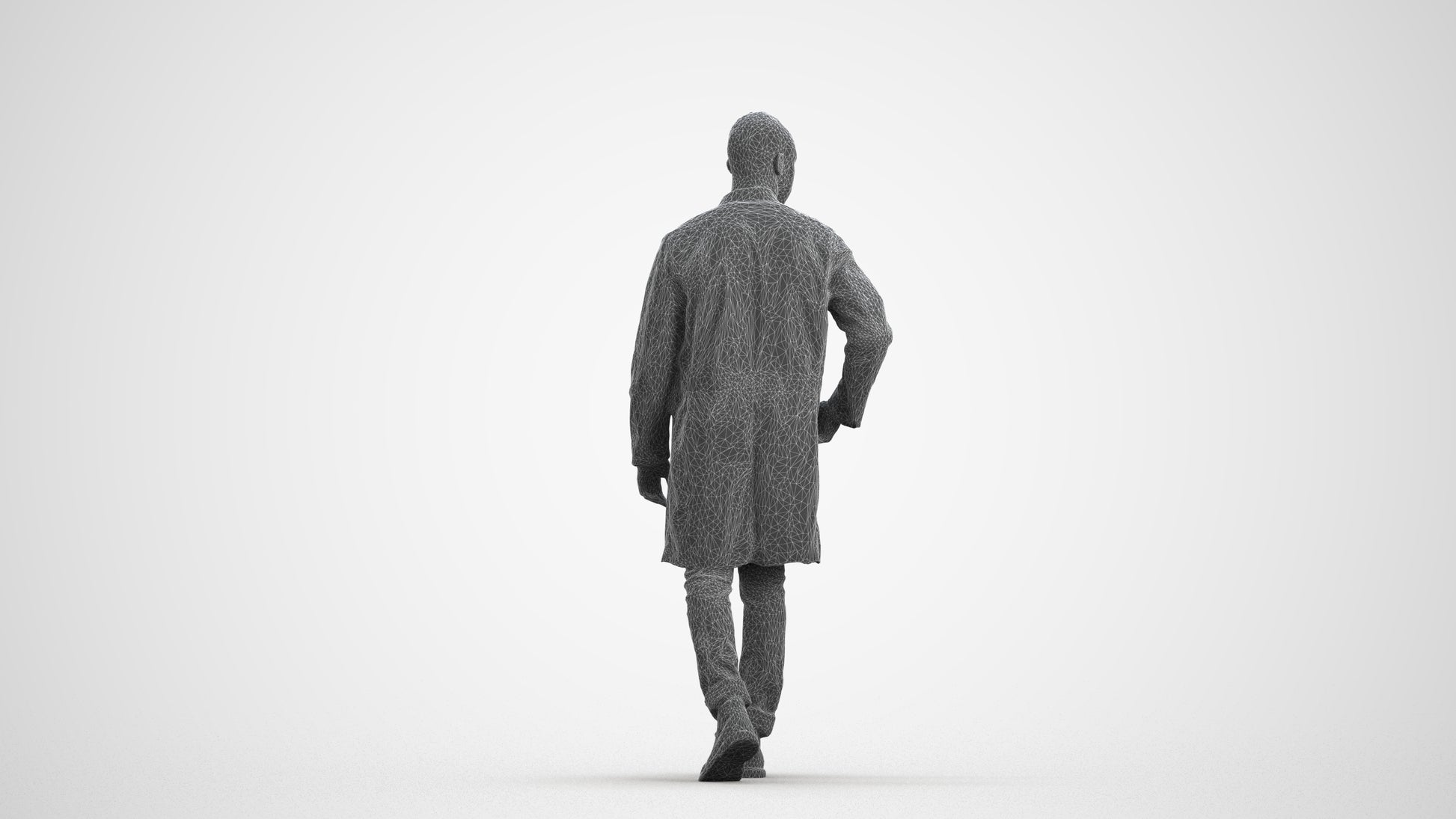 3D human model man medical, photogrammetry scanned person for archviz, wireframe front view