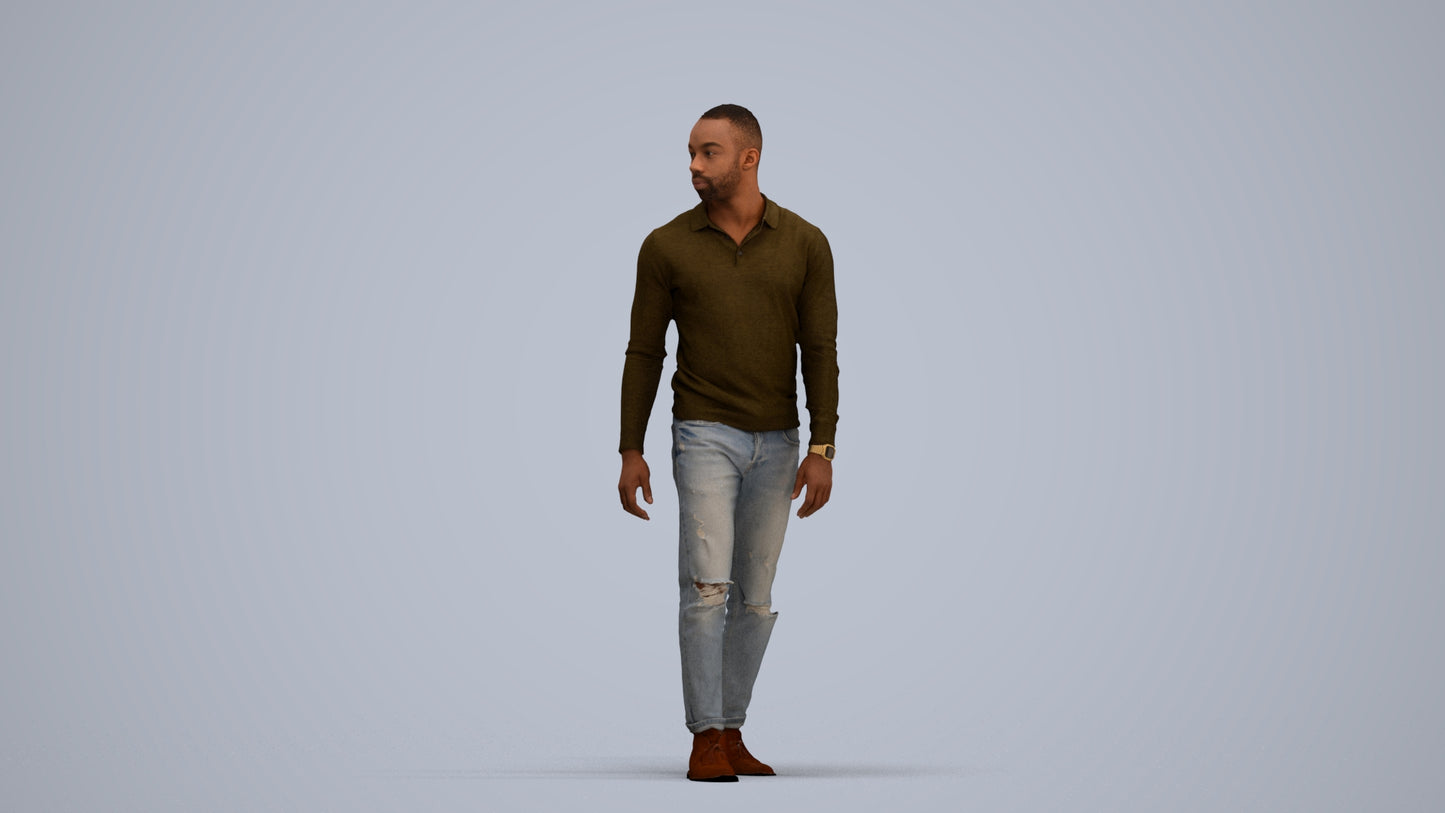 photogrammetry 3D man casual walking, realistic human model archviz FBX, standing pose render