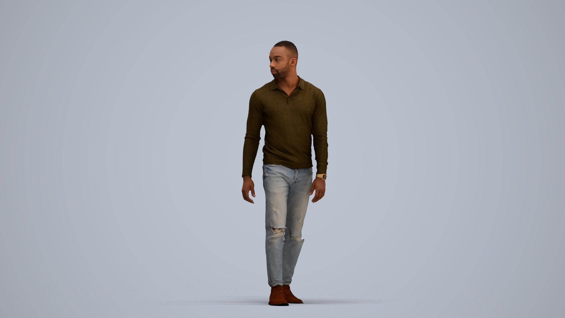 photogrammetry 3D man casual walking, realistic human model archviz FBX, standing pose render