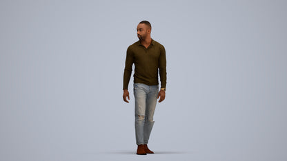 photogrammetry 3D man casual walking, realistic human model archviz FBX, standing pose render