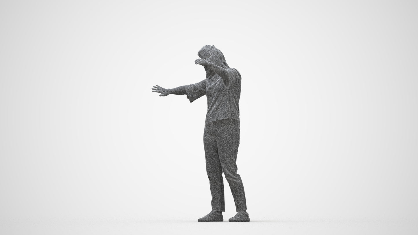 realistic 3D woman casual standing, scanned archviz people for Blender and 3ds Max, wireframe back view
