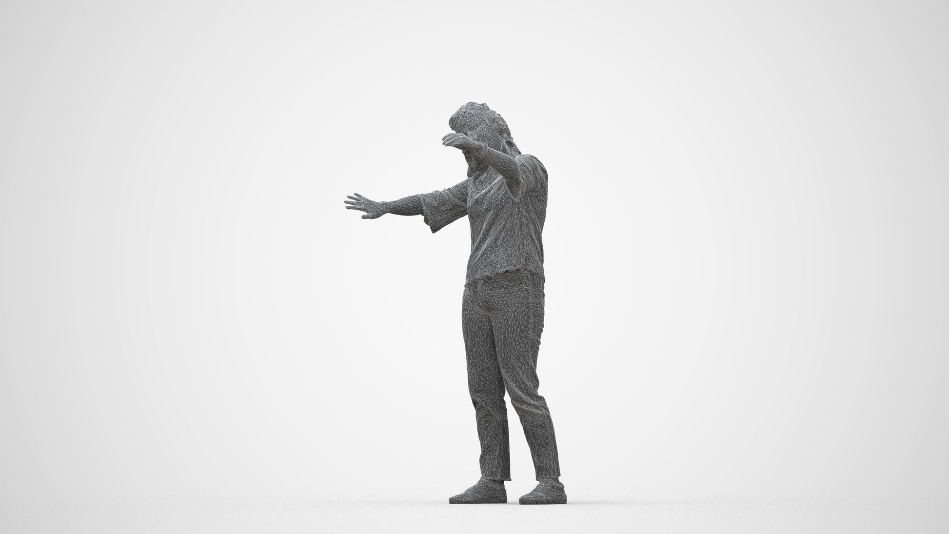 realistic 3D woman casual standing, scanned archviz people for Blender and 3ds Max, wireframe back view