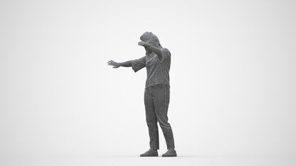 realistic 3D woman casual standing, scanned archviz people for Blender and 3ds Max, wireframe back view