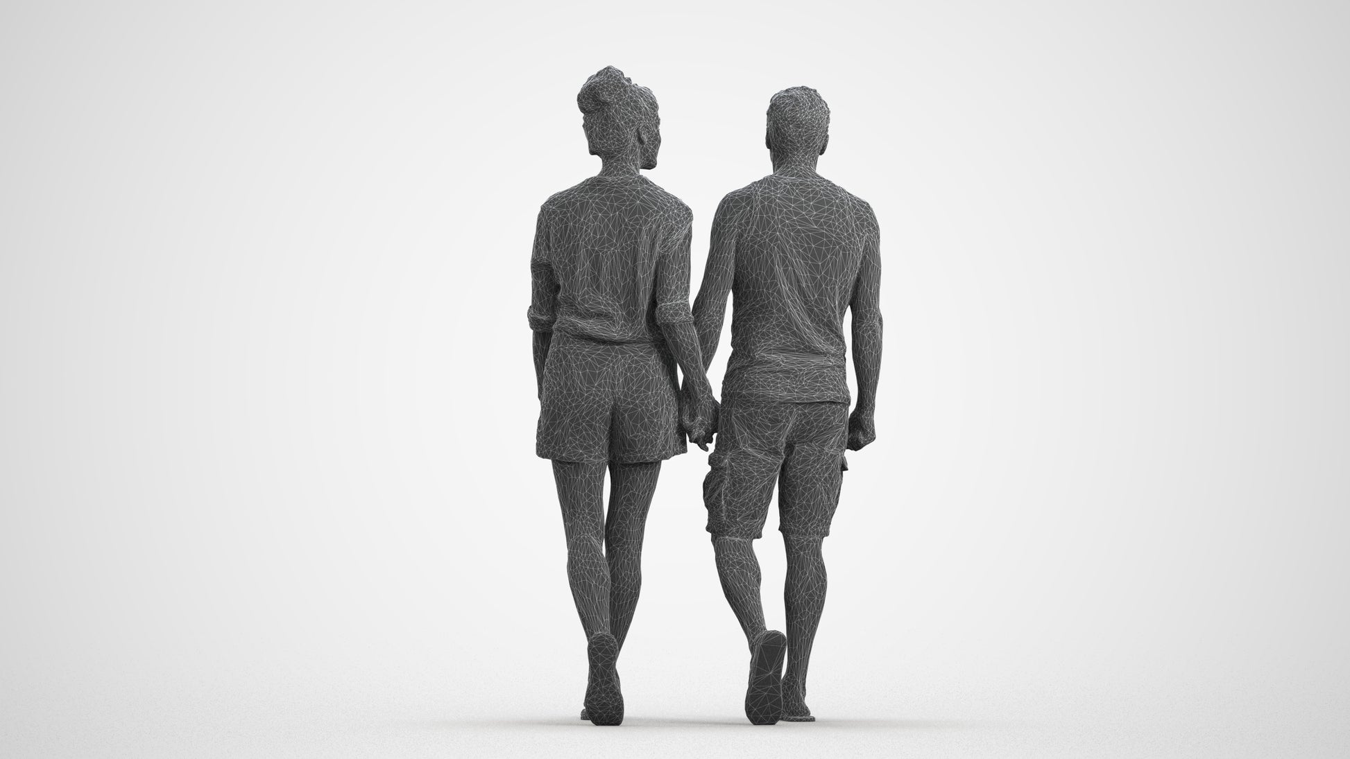 scanned 3D woman casual couple, photogrammetry people for Enscape and V-Ray, wireframe front view