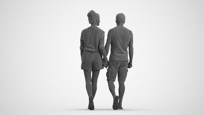 scanned 3D woman casual couple, photogrammetry people for Enscape and V-Ray, wireframe front view