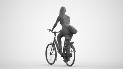 scanned 3D woman casual cycling, photogrammetry people for Enscape and V-Ray, wireframe front view