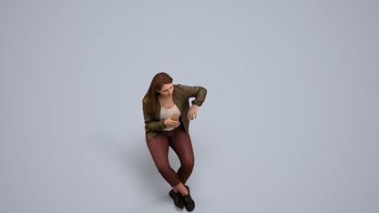 3D people model woman casual sitting, scanned human for 3ds Max rendering, back view render
