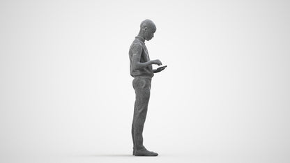 3D human model boy hospitality, photogrammetry scanned person for archviz, wireframe side view