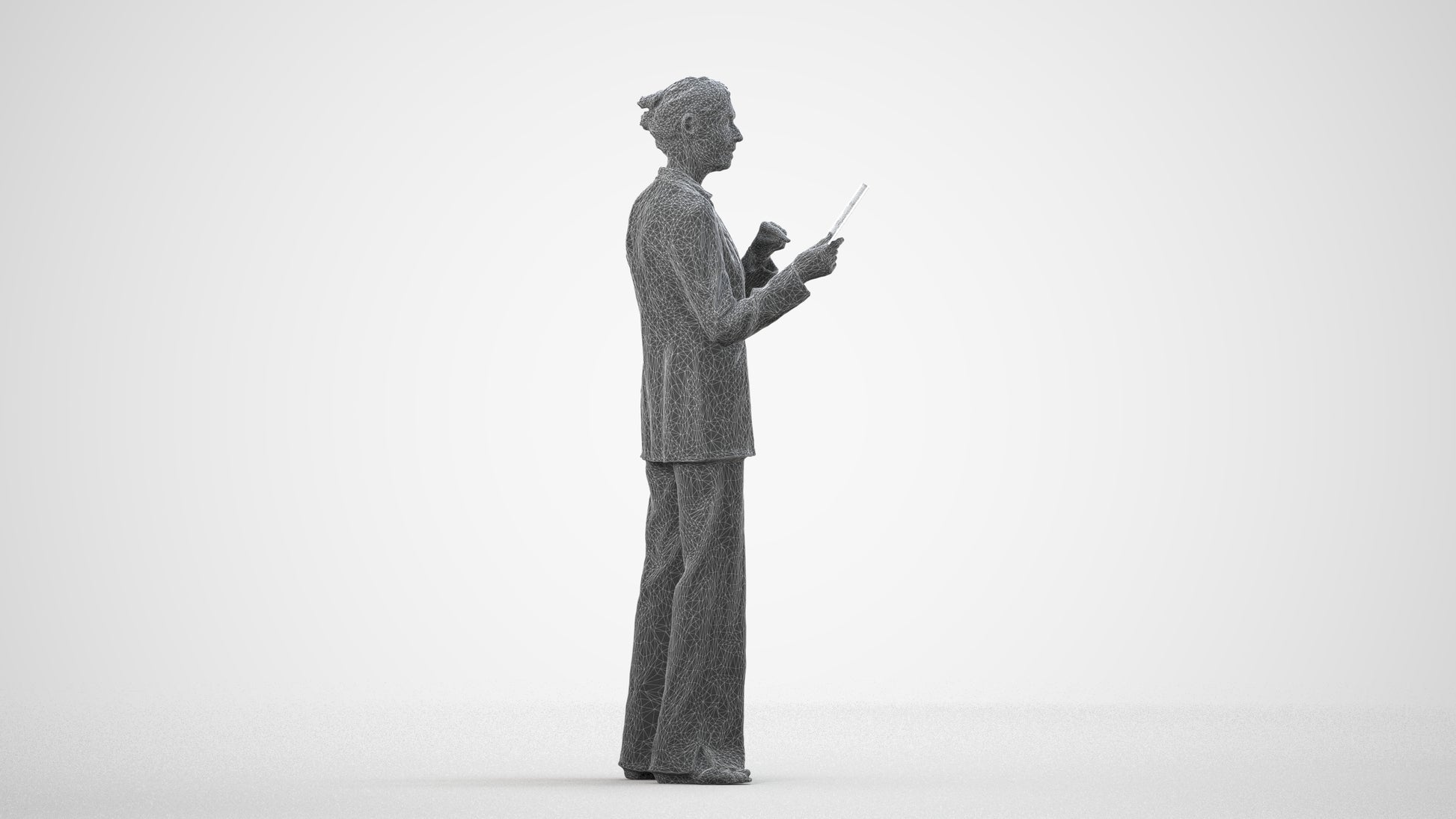 3D scanned senior woman business, photorealistic archviz people for Enscape and SketchUp, wireframe side view