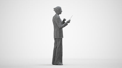 3D scanned senior woman business, photorealistic archviz people for Enscape and SketchUp, wireframe side view