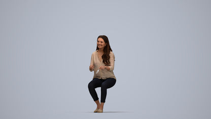 scanned 3D woman casual sitting, photogrammetry people for Enscape and V-Ray, top-down view render