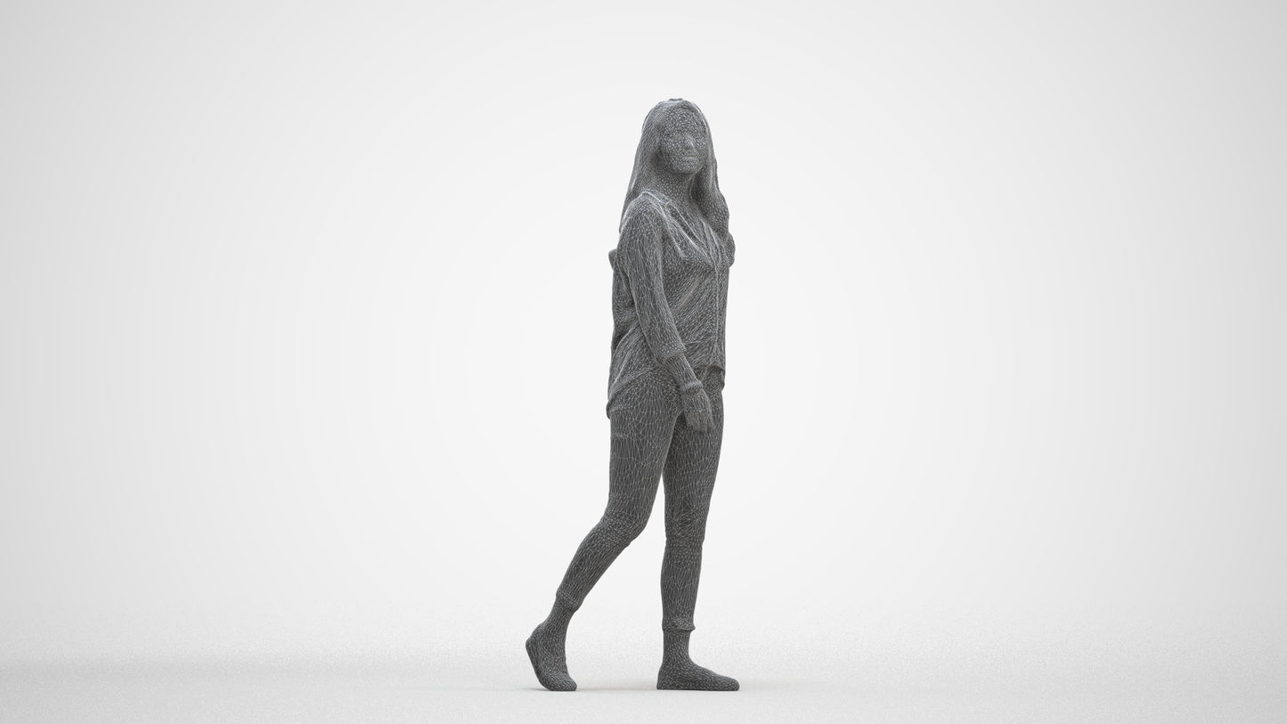 realistic 3D human woman casual walking, archviz people FBX OBJ for Blender, three-quarter front view render