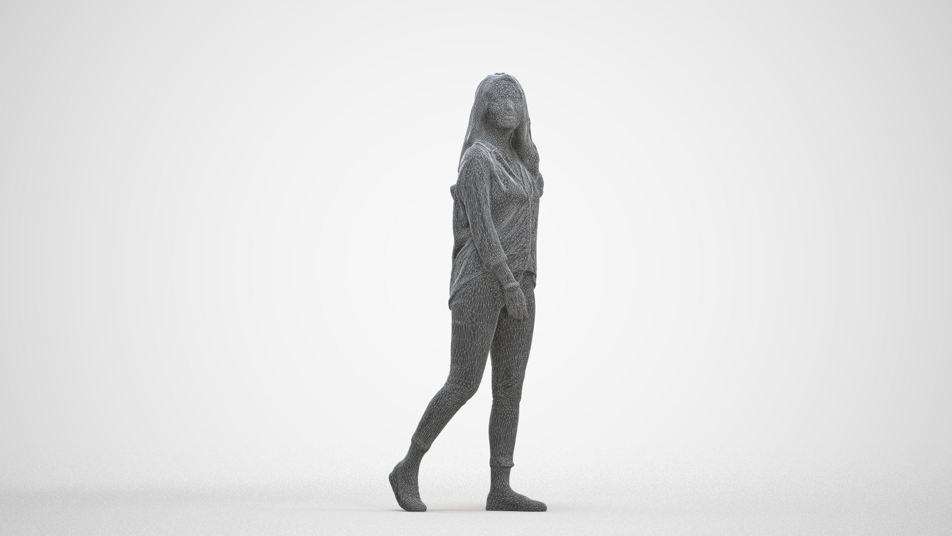 realistic 3D human woman casual walking, archviz people FBX OBJ for Blender, three-quarter front view render