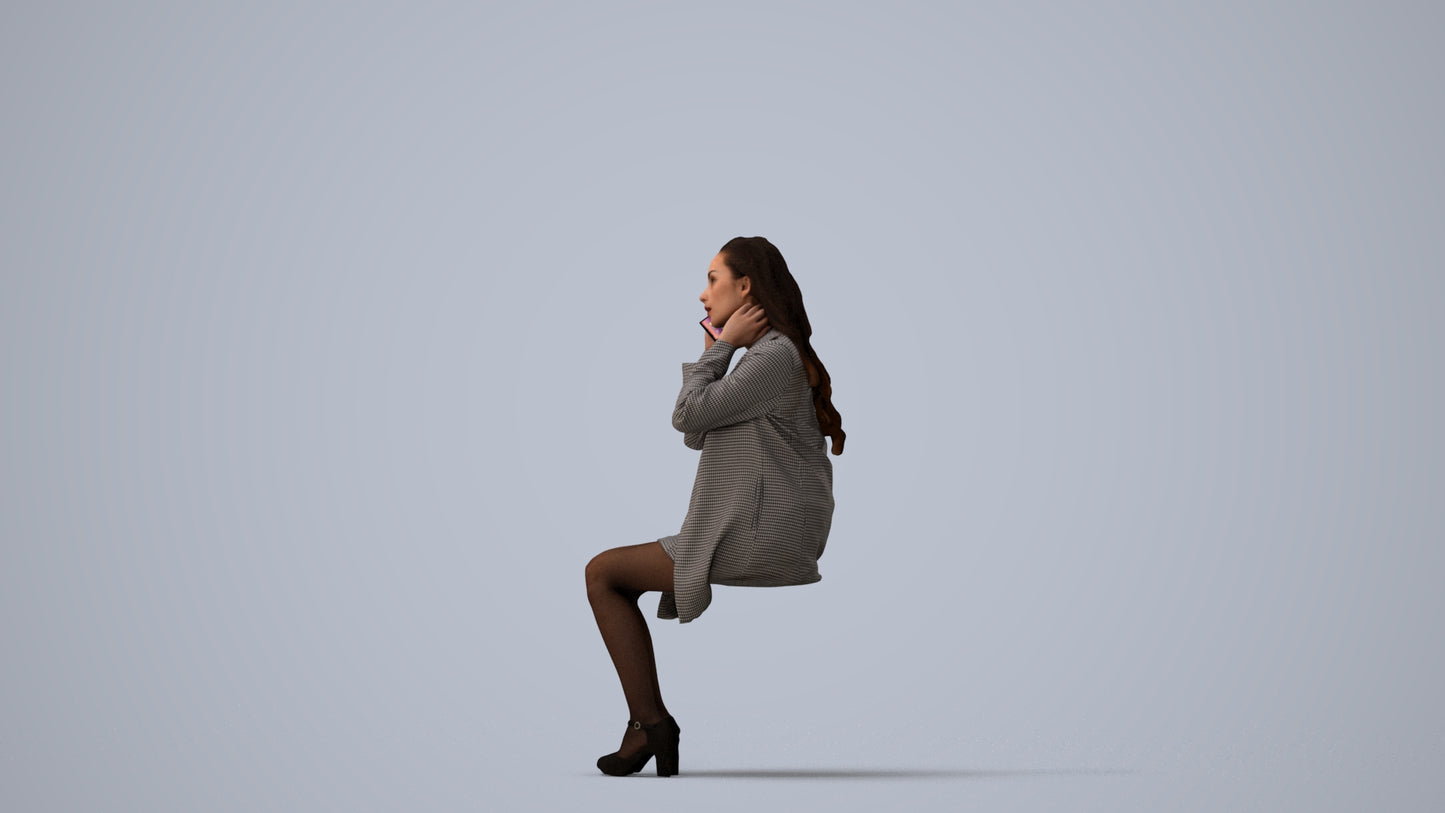 scanned 3D woman business sitting, photogrammetry people for Enscape and V-Ray, three-quarter view render