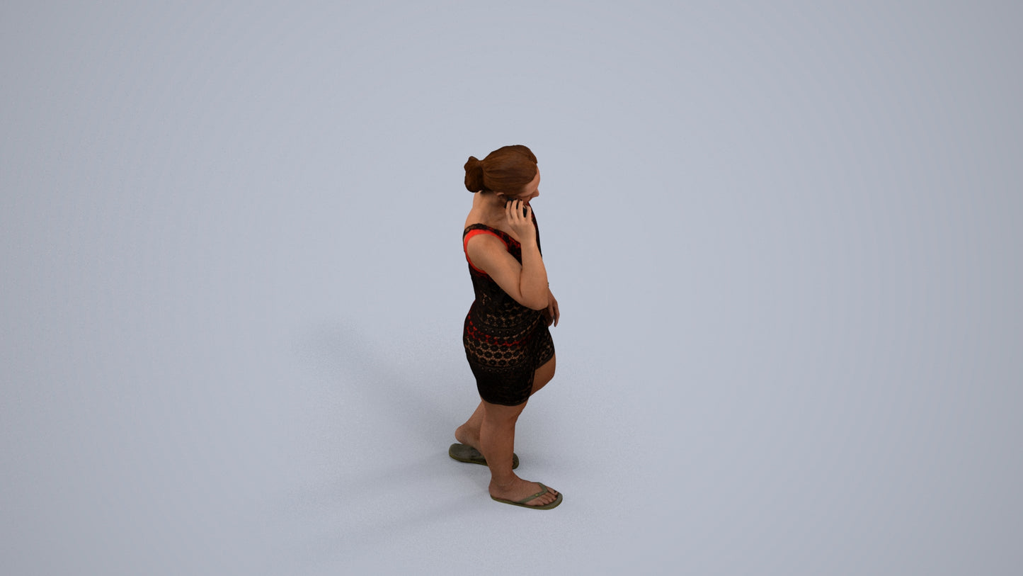 3D people model woman pool, scanned human for 3ds Max rendering, back view render